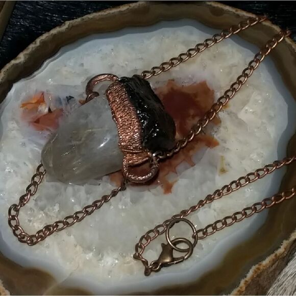 Handmade Rutilated Quartz & Baltic Amber Amulet - Picture 2 of 6
